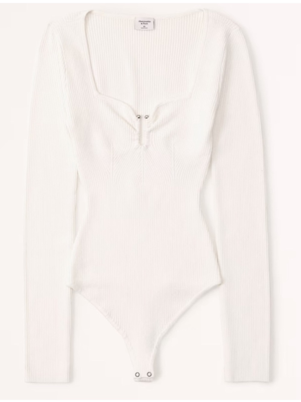 Abercrombie & Fitch White Ribbed Long-Sleeve Snap-Front Bodysuit